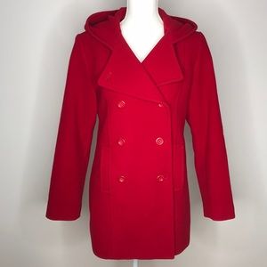Covington Red Hooded Pea Coat